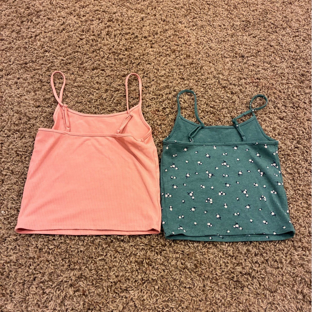 Bundle American Eagle Outfitters Cami Crop Tank Tops - Coral & Teal Floral - Picture 2 of 3